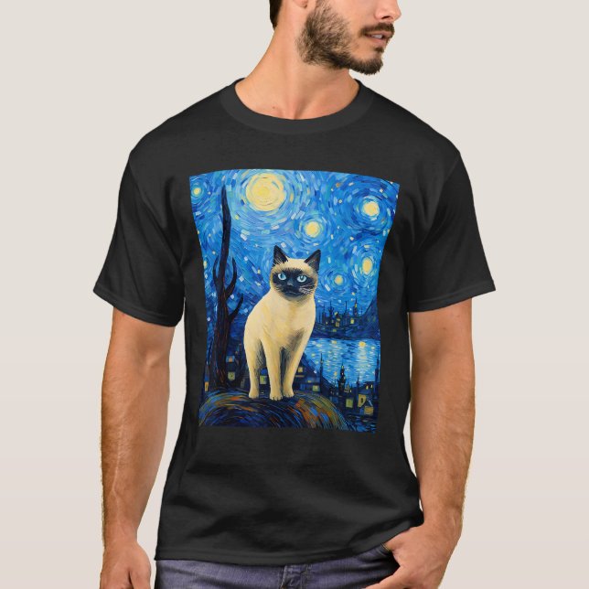 Surreal Starry Night Siamese Cat T Shirt (Vorderseite)