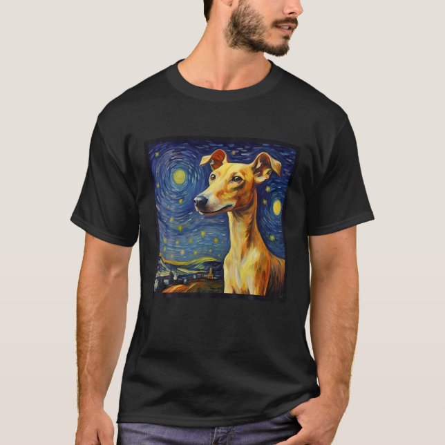 Surreal Starry Night Whippet Dog T Shirt (Vorderseite)