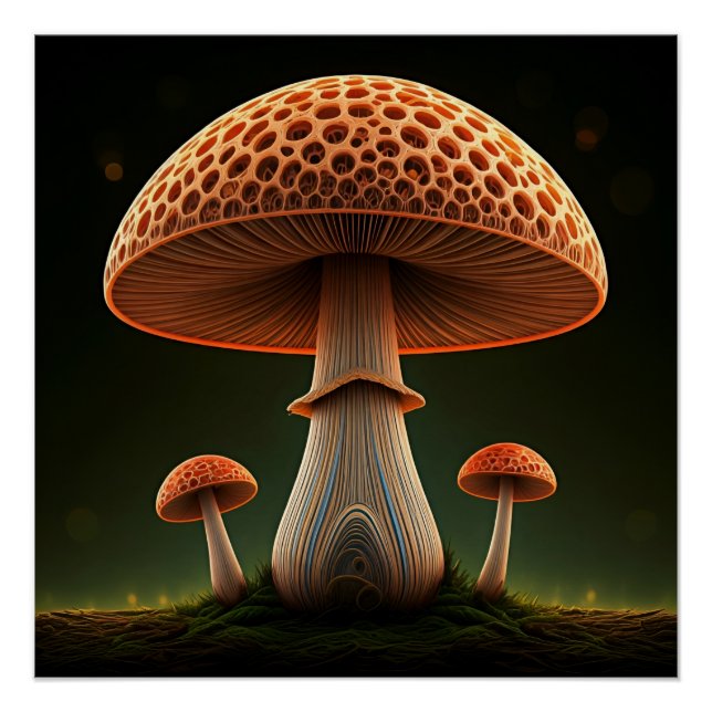 Surreal Straw Mushroom Digitale Aquarellkunst Poster (Vorderseite)