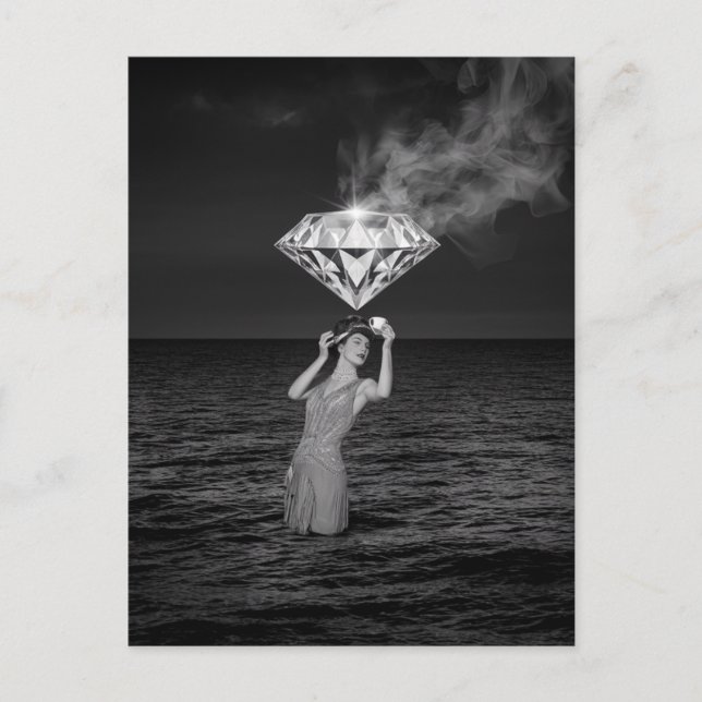 Surreal Tea Time mit Diamant Black und White Postkarte (Vorderseite)
