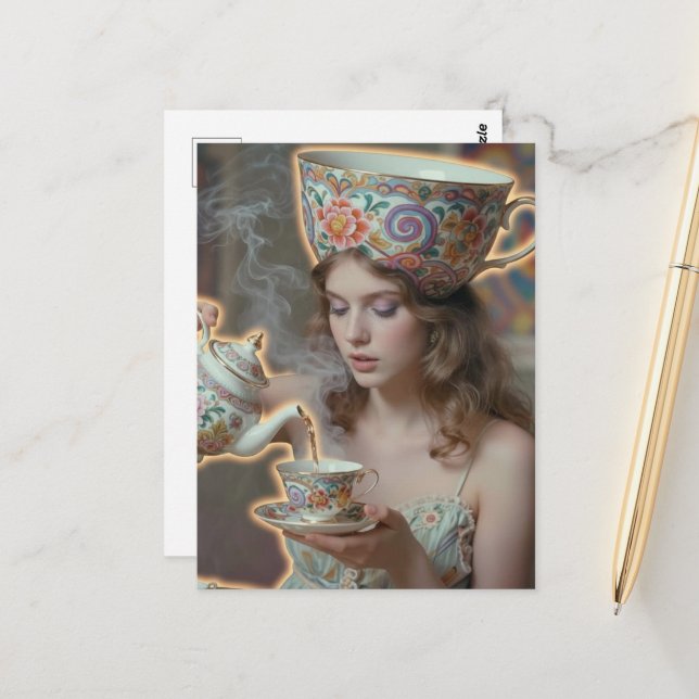 Surreal Tea Woman  Postkarte (Vorderseite/Rückseite Beispiel)
