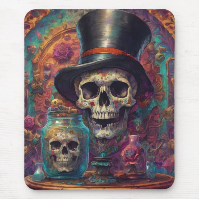 "Surreal Top Hat Skull" Art Mouse Pad Mousepad (Vorne)