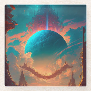 Surreal Towers Planet Visionäre Landschaft Glasuntersetzer