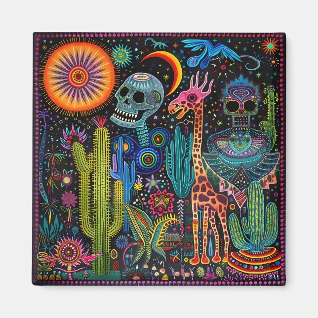 Surreal Trippy Whimsical Psychedelic Skull Wüste Magnet (Vorne)