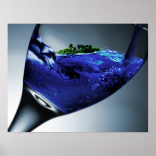 Surreal Tropical Island im Weinglas Poster