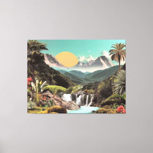 Surreal Tropisches Tal mit Wasserfällen Leinwanddruck (Vorderseite)