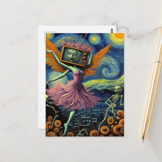 Surreal TV Ballerina Tänzer Ghouls Postkarte (Vorderseite/Rückseite Beispiel)