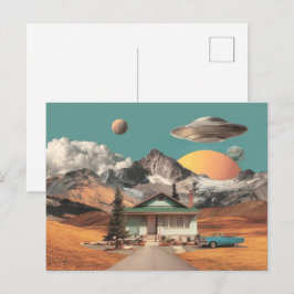 Surreal UFO Over Rustic House Postkarte
