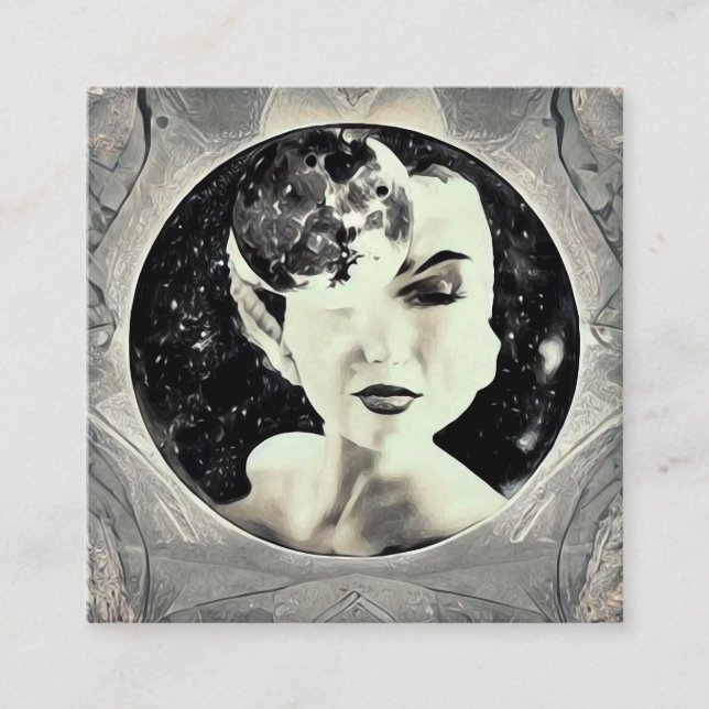 Surreal Vintag Moon Lady Quadratische Visitenkarte (Vorderseite)