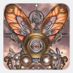 Surreal Vintag Steampunk Dragonfly Wings Quadratischer Aufkleber