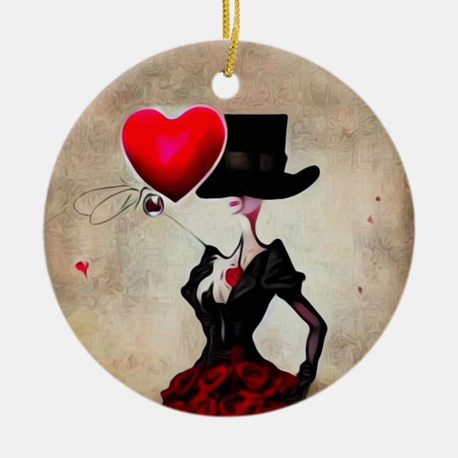 Surreal Vintag Top Hat Lady Keramik Ornament (Vorne)