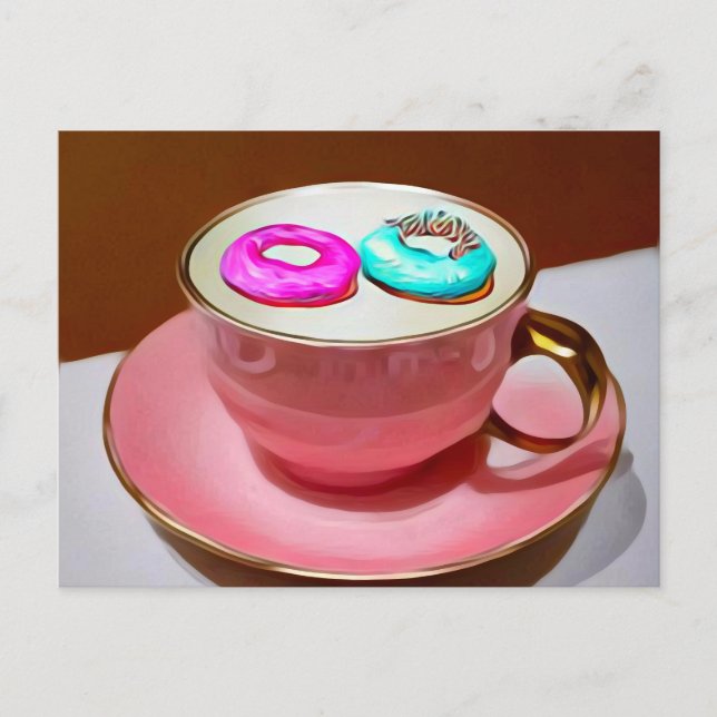 Surreal Vintage Mug with Floating Donuts Postkarte (Vorderseite)