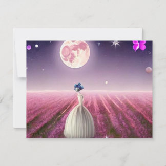 Surreal Vintage Rosa Feld Braut & Mond Karte