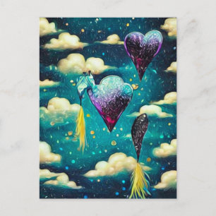 Surreal Vintage Wolken & Herzballons Postkarte