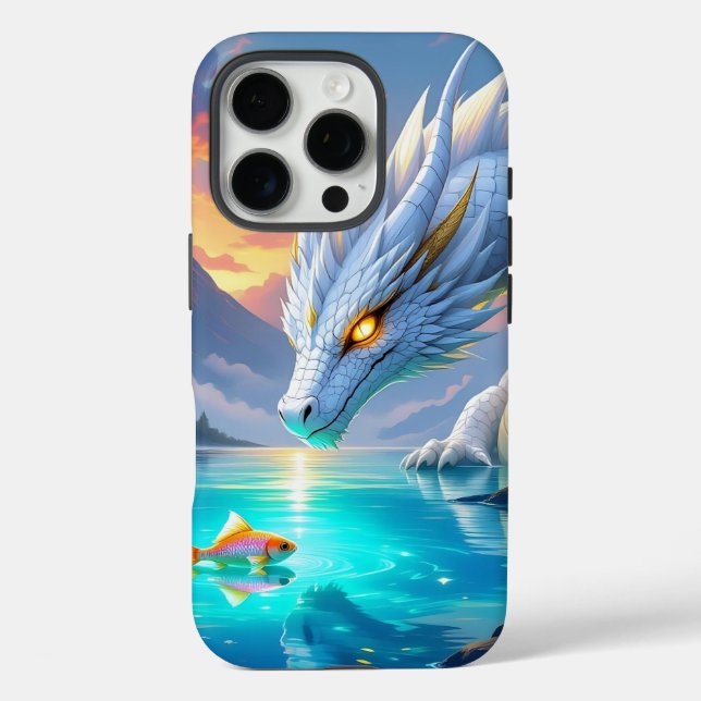 Surreal Weißer Drache und Goldfisch iPhone 16 Pro Hülle (Rückseite)