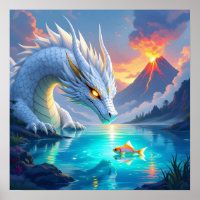 Surreal Weißer Drache und Goldfisch