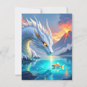 Surreal Weißer Drache und Goldfisch Postkarte