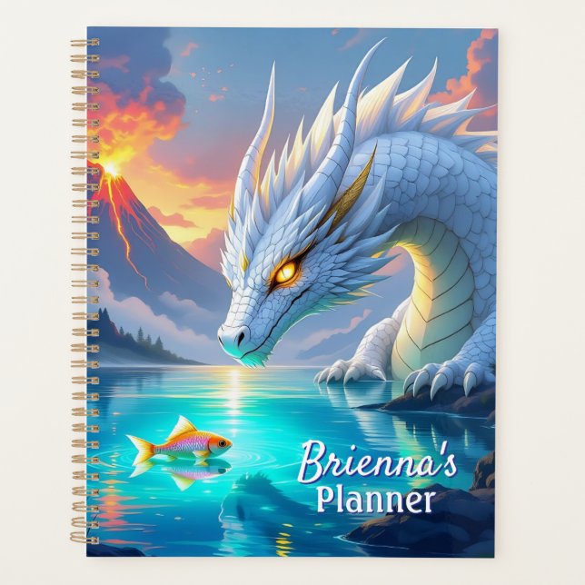 Surreal White Dragon und Goldfisch Personalisiert Planer (Vorderseite)