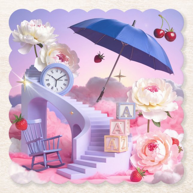 Surreal White Peonies Dreamy Untersetzer Set (Vorderseite)