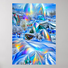 Surreal Winter Wonderland mit eisigen Lichtern Poster