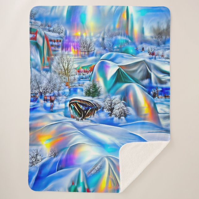 Surreal Winter Wonderland mit eisigen Lichtern Sherpadecke (Vorderseite)