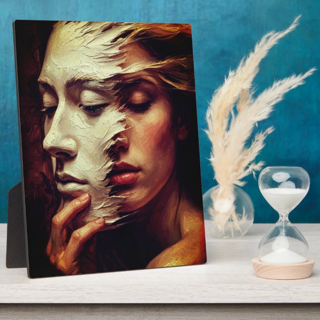 Surreal Woman Portrait with Painted Mask Fotoplatte (Seite)