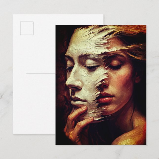Surreal Woman Portrait with Painted Mask Postkarte (Vorne/Hinten)