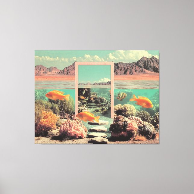 Surreal Wüstenozean mit Tür Leinwanddruck (Vorderseite)