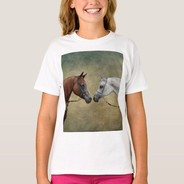 Surreal zwei Pferde Malerei. T-Shirt (Vorderseite)