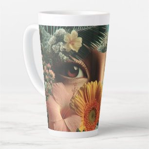 Surreale Augen und Blumen mit Schmetterlingen Milchtasse