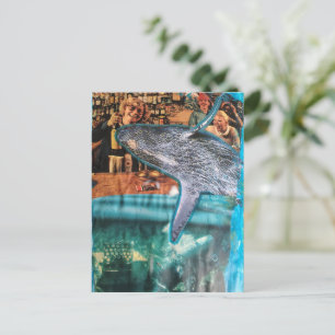 Surreale Collage-Kunst mit Wal-Motiv Postkarte