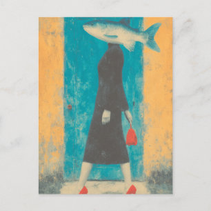 Surreale Fische Frauen in roten Schuhen Postkarte