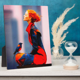Surreale Frau und Vogel Elegante rote Haare Fantas Fotoplatte