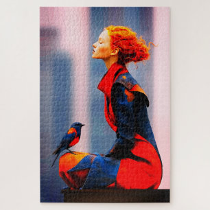Surreale Frauen und Vogel Elegante Fantasie Rotes