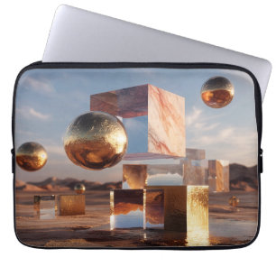 Surreale geometrische Komposition mit goldenen Kug Laptopschutzhülle