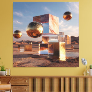 Surreale geometrische Komposition mit goldenen Kug Leinwanddruck