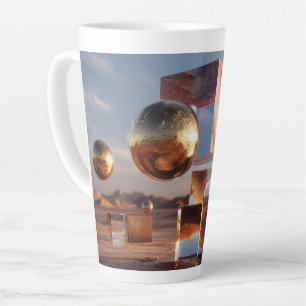 Surreale geometrische Komposition mit goldenen Kug Milchtasse