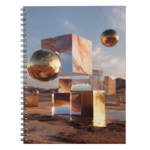 Surreale geometrische Komposition mit goldenen Kug Notizblock