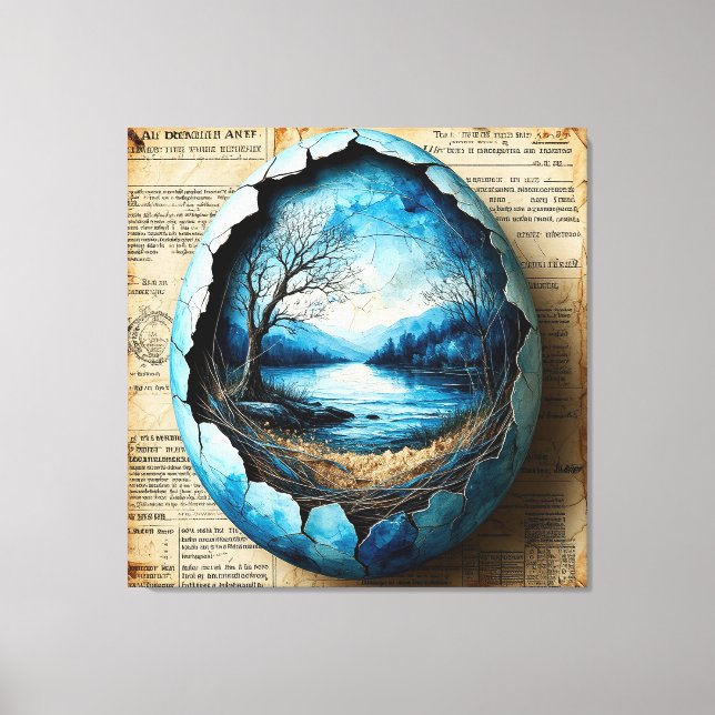 Surreale Landschaft Inmitten eines gecrackten Eier Leinwanddruck (Vorderseite)