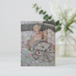 Surreale Mode-Dame-Uhr-Karte-Kollage Postkarte