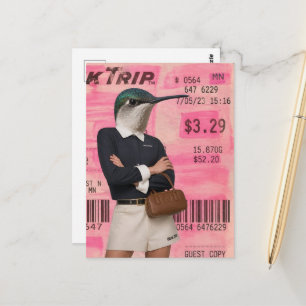Surreale Mode Kolibri Mixed Media Collage Postkarte