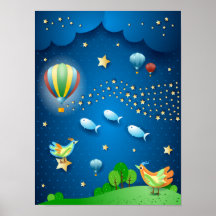 Surreale Nacht mit Ballons und Sternenwelle