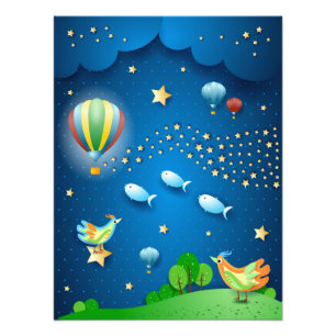 Surreale Nacht mit Ballons und Welle von Sternen P Fotodruck