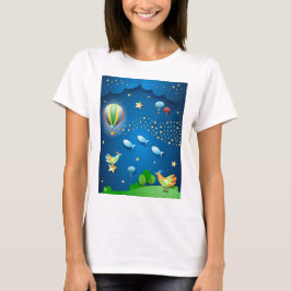 Surreale Nacht mit Ballons und Welle von Sternen P T-Shirt