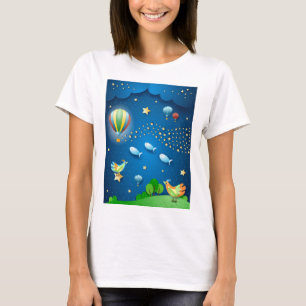 Surreale Nacht mit Ballons und Welle von Sternen P T-Shirt