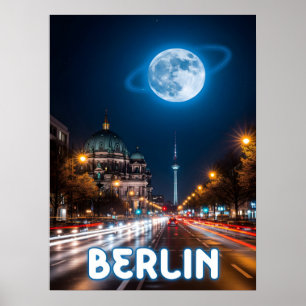 Surreale Nachtsicht auf Berlin Poster