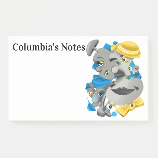 Surreale Rätsel-Gesichter nach den Hinweisen Post-it Klebezettel (Vorderseite)