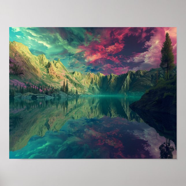 Surreale Stille: Spiegelungen des Ätherischen Sees Poster (Vorne)