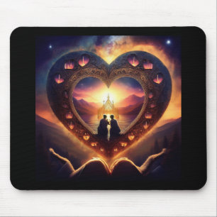 Surreale Szene mit liebevoller Paarung im Herzen Mousepad
