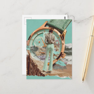 Surreale Zeit für Beach-Fashion-Lady-Collage  Postkarte